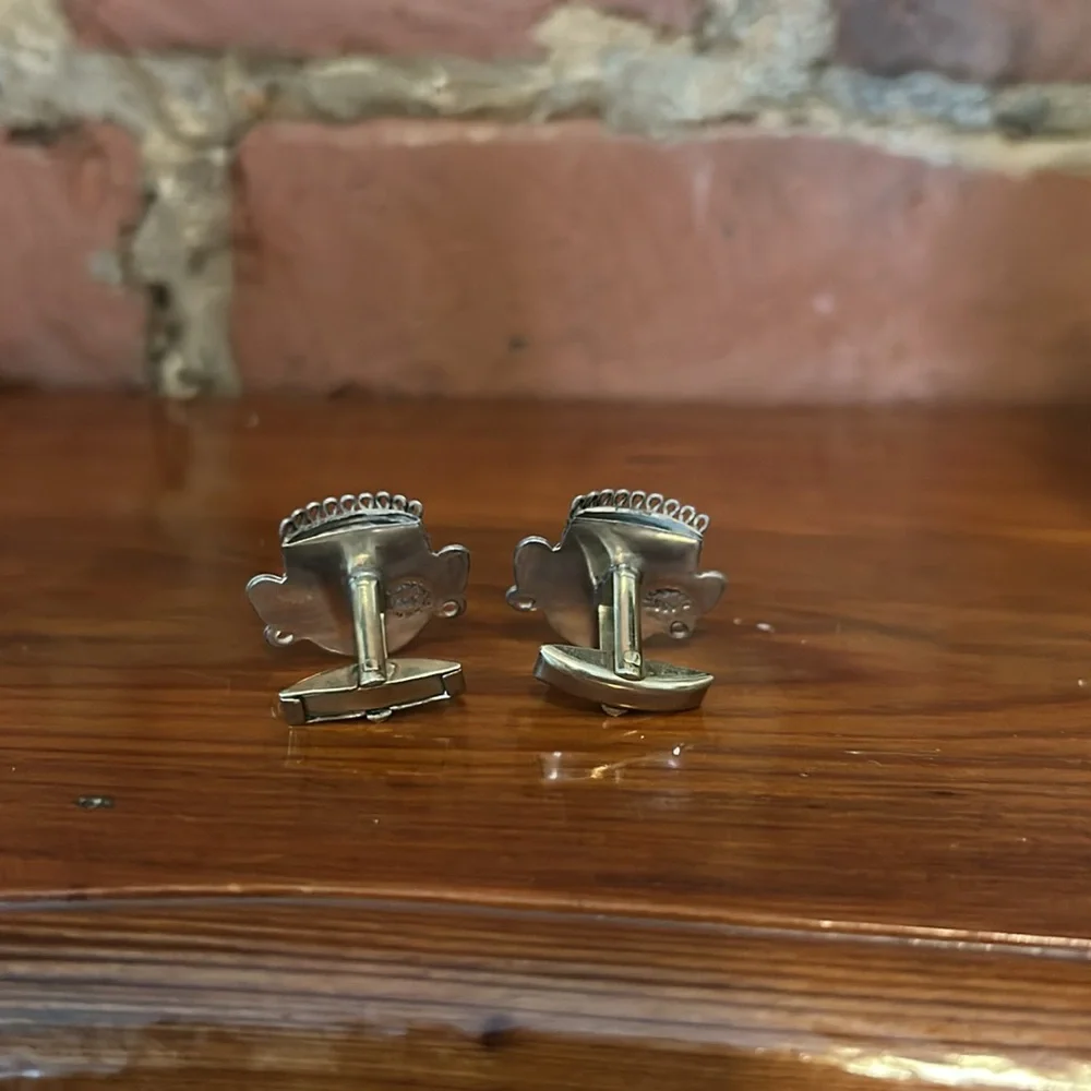 Vintage Silver Mexican Aztec Mayan Warrior Cufflinks